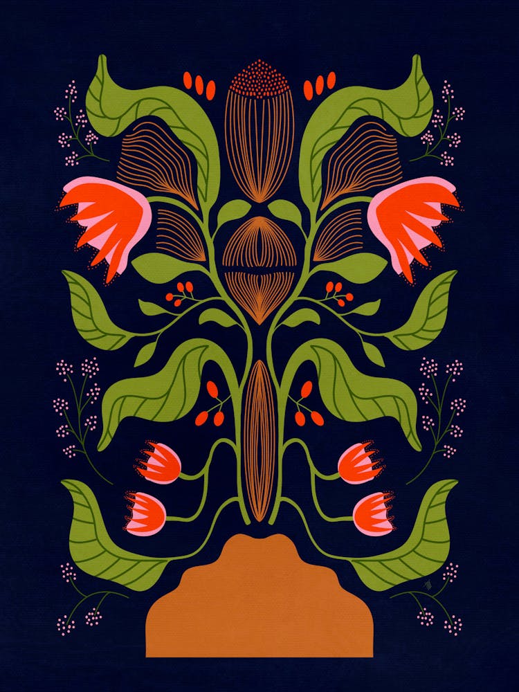 Red Floral Folk Art