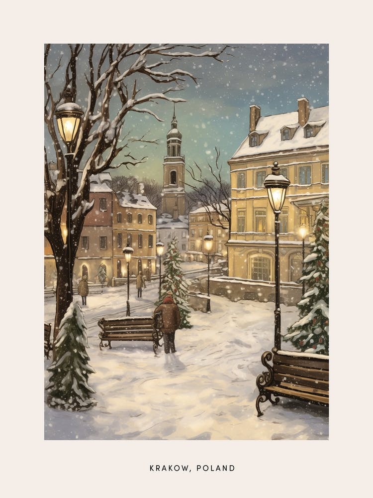 Vintage Winter Poster Krakow Poland 4