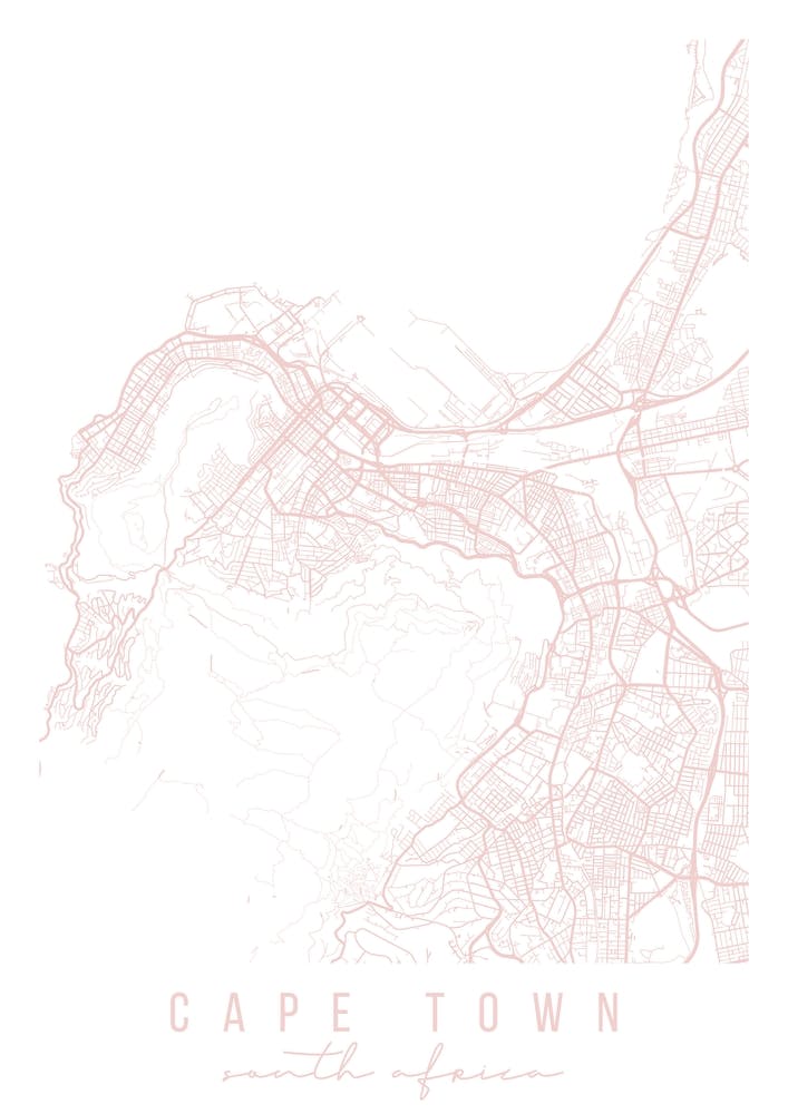 Cape Town South Africa Light Pink Minimal Street Map