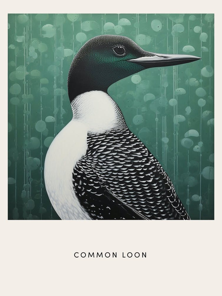 Ohara Koson Inspired Bird Painting Common Loon 2 Poster