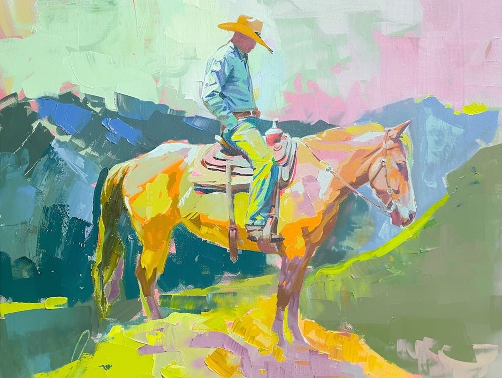 Neon-Cowboy in den Rocky Mountains 8 Gemälde