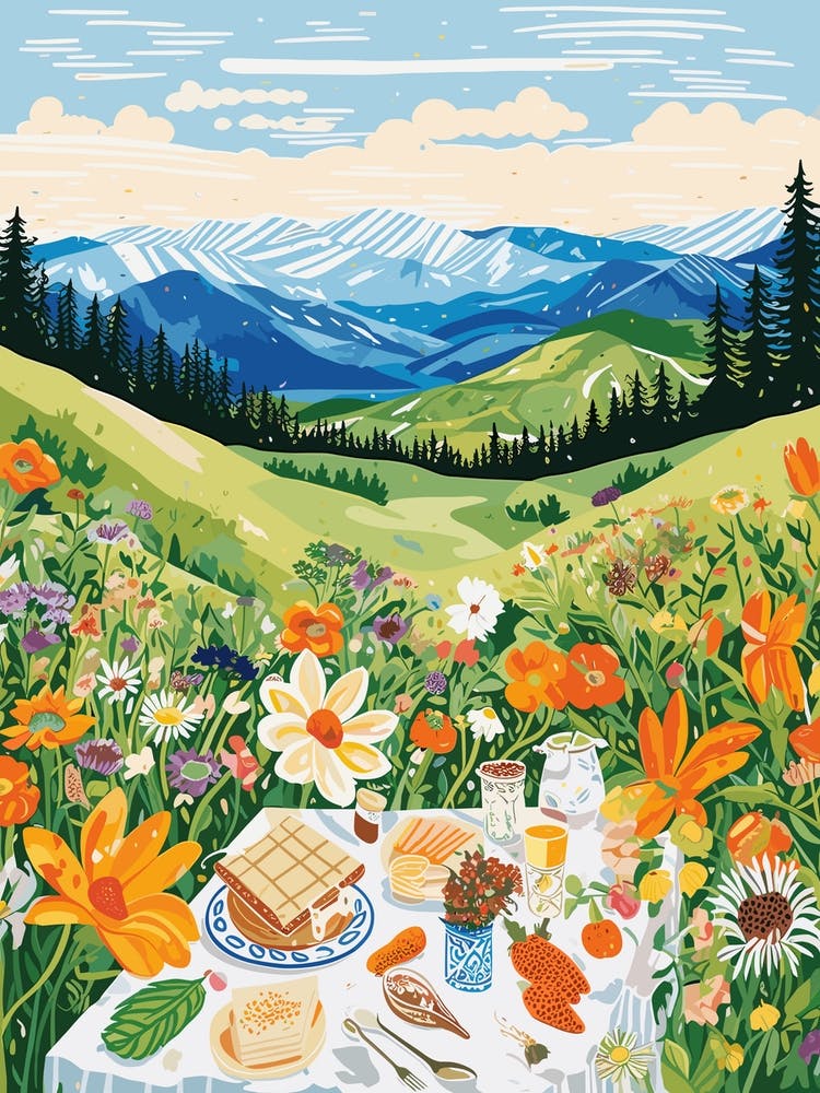 Spring Picnic With Flowers