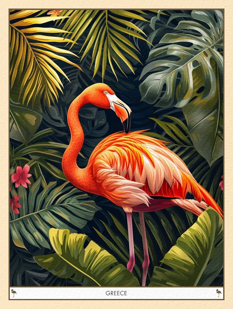 Greater Flamingo Greece Tropical Illustration 6 Poster