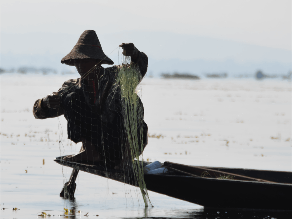 Mann beim Angeln in Myanmar