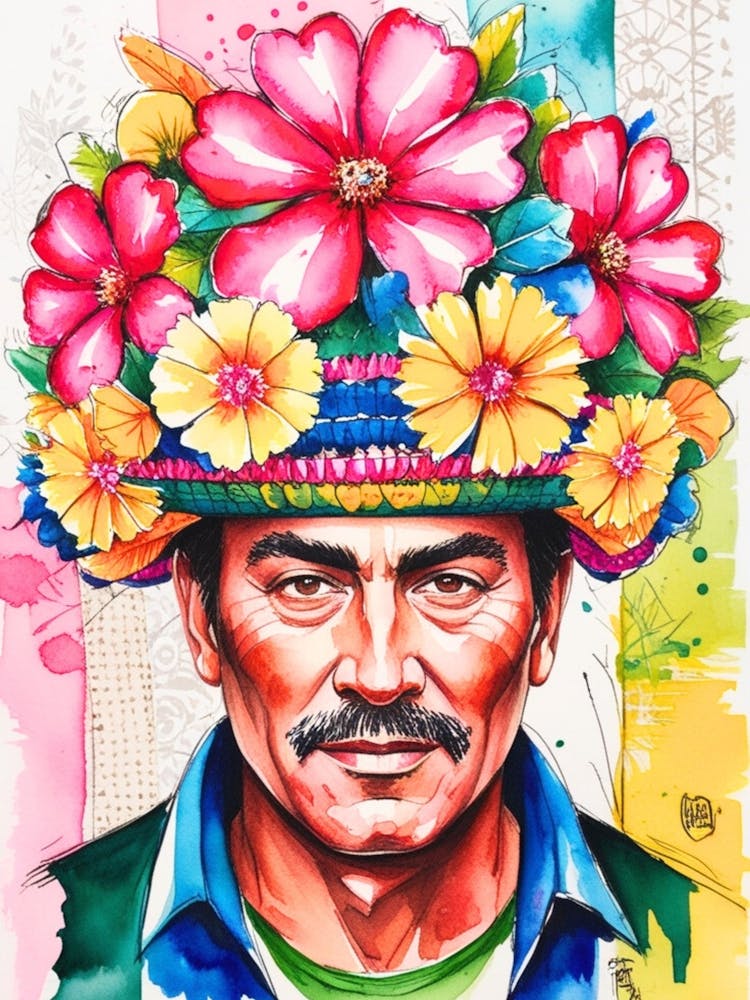 Mexican Man With Flowers 1