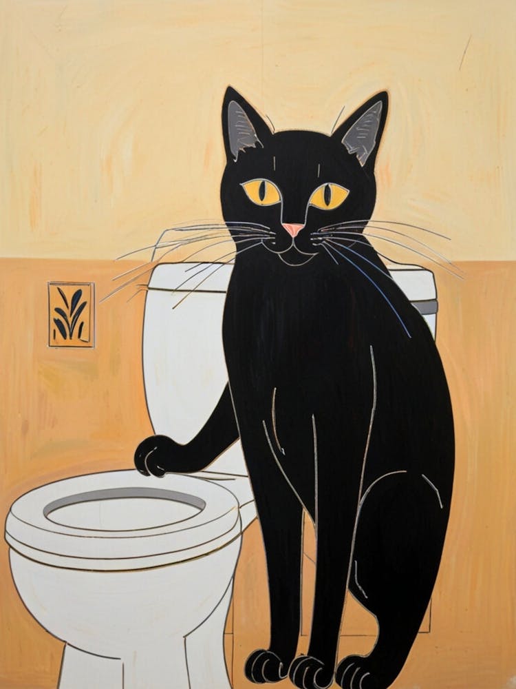 Black Cat On Toilet 2