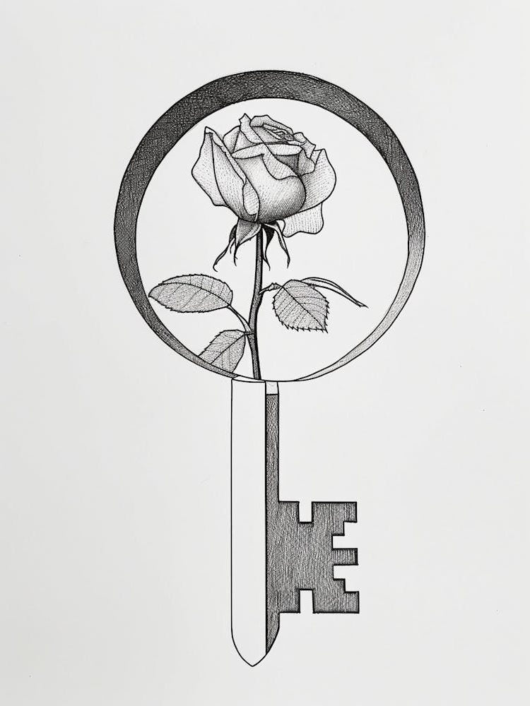 English Rose Key Line Drawing 1