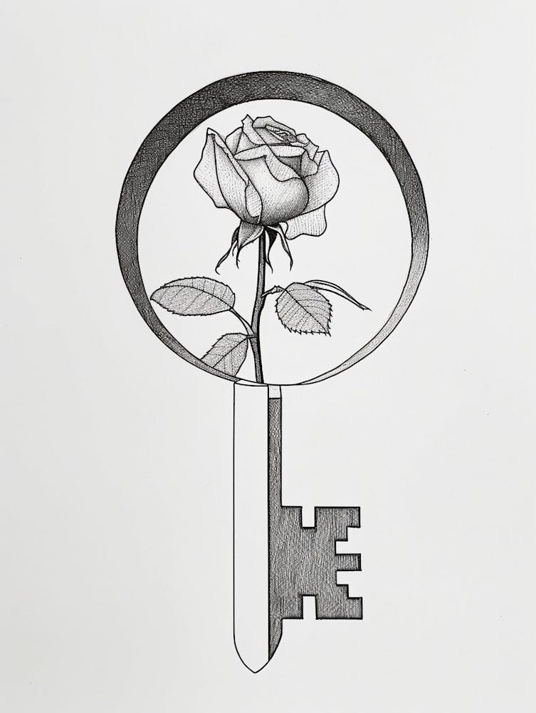 English Rose Key Line Drawing 1