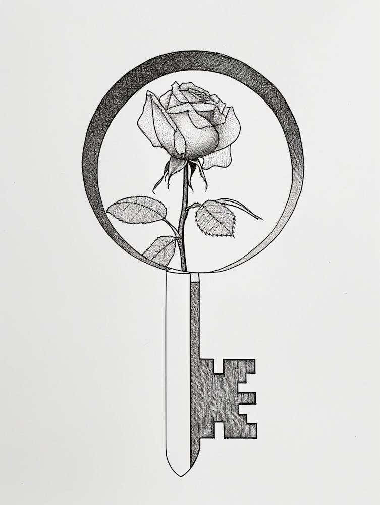 English Rose Key Line Drawing 1