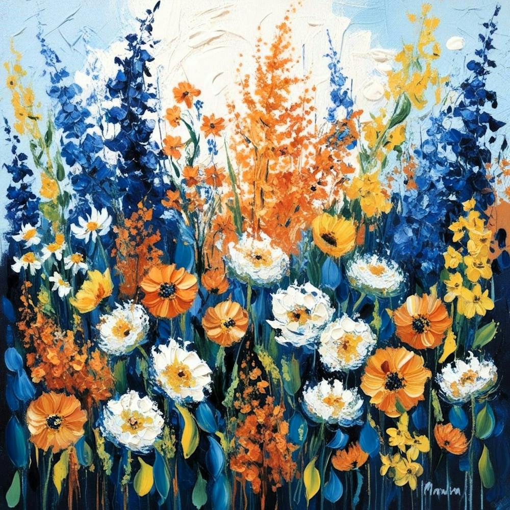 Abstract Blue And Orange Flowers Design