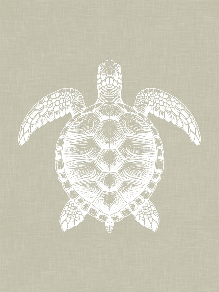 Vintage Sea Turtle Silhouette On Taupe Linen Texture