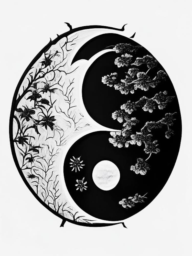 Minimal Yin and Yang 5 Linocut