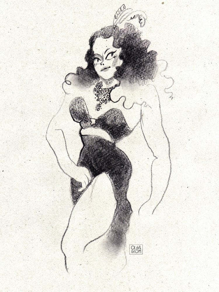 Hand pencil drawing of burlesque gorgeous woman