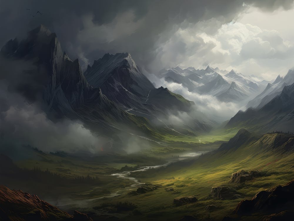 Rustic Mountain Oil Painting
