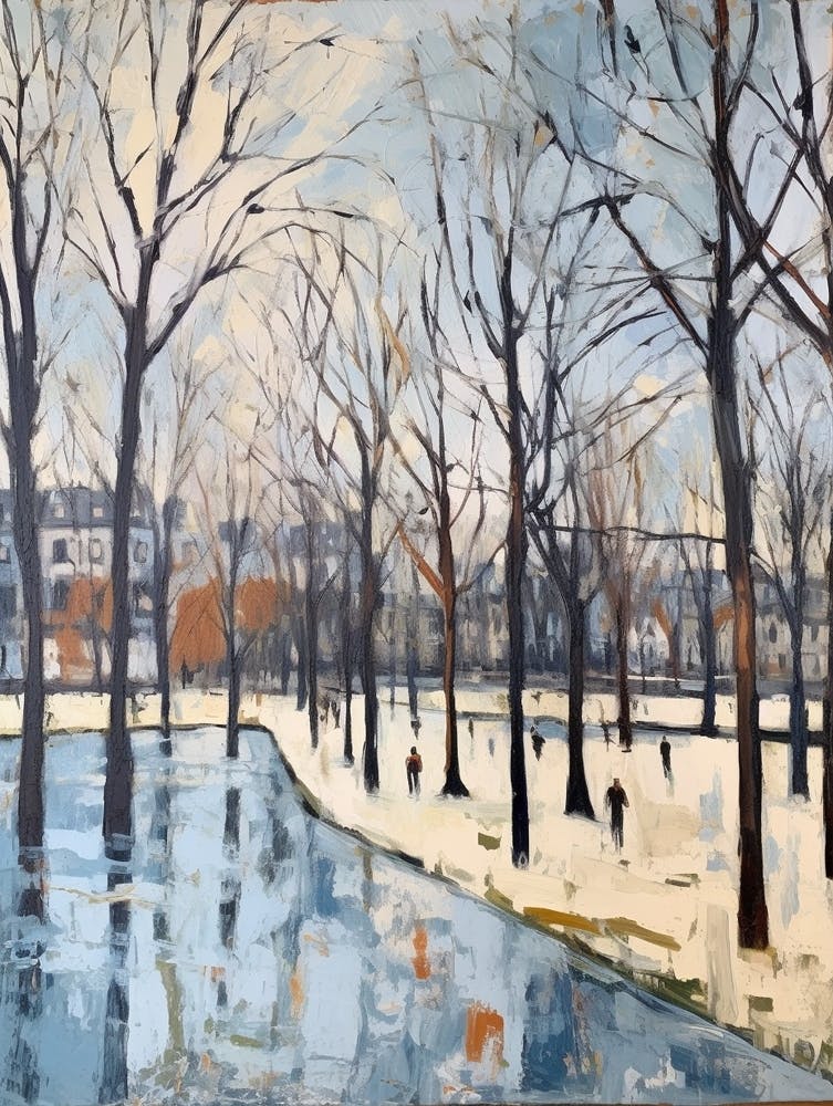 Winter City Park Painting Kensington Gardens London 1