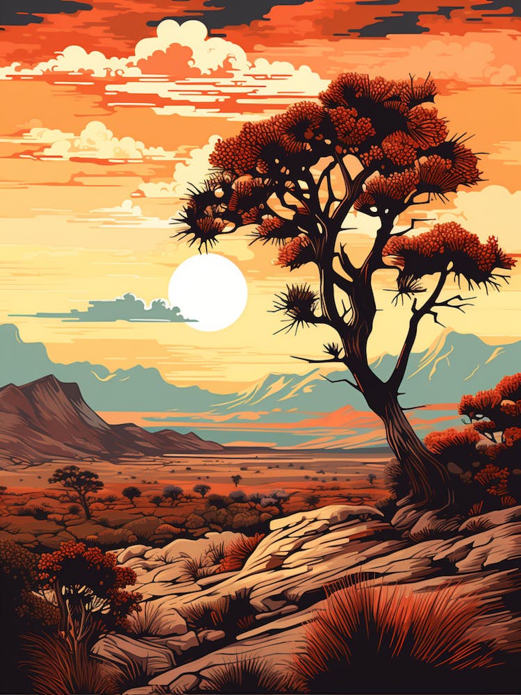 Retro Illustration Of A Joshua Tree Pattern In Grand 3