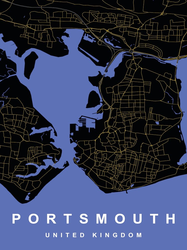 Portsmouth City Map Black and Gold