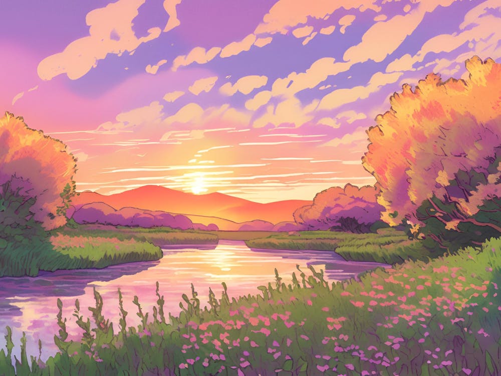 Sunset Over A River