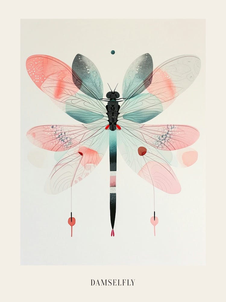 Colourful Insect Illustration Damselfly 15 Poster