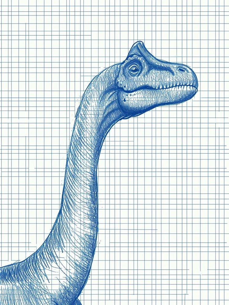 Diplodocus Dinosaur Blue Print Sketch 3