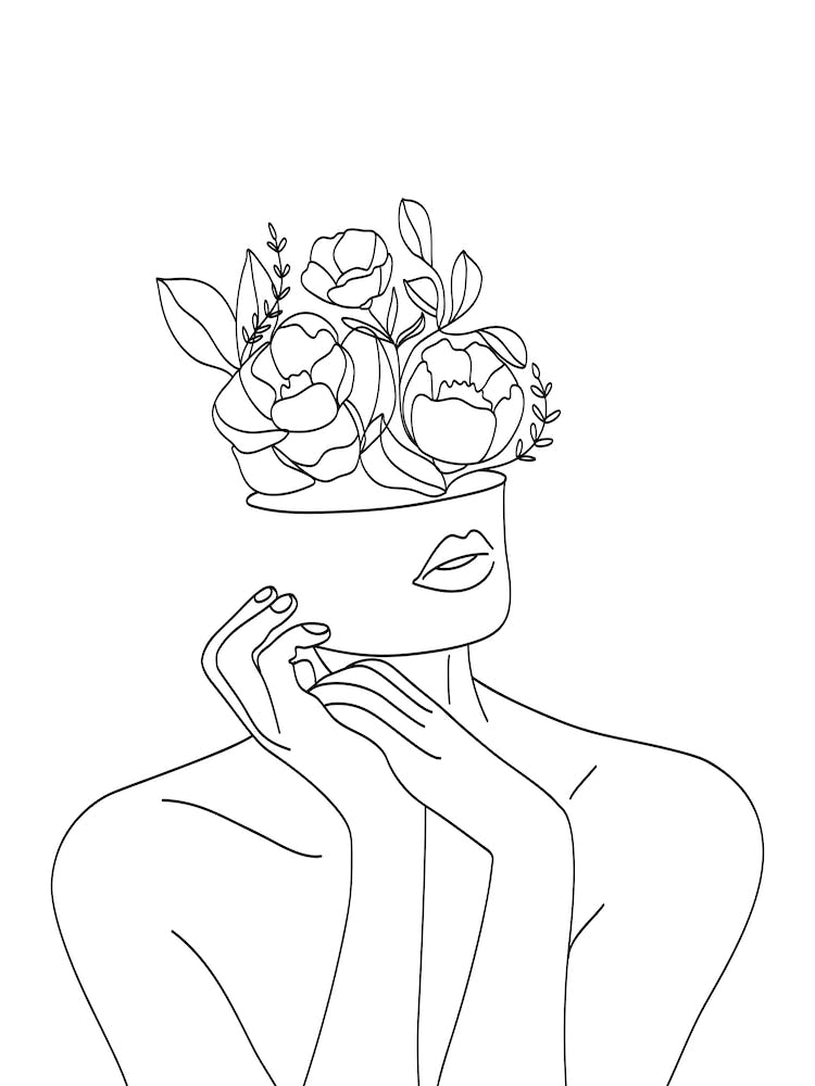 Woman With Flowers Line art