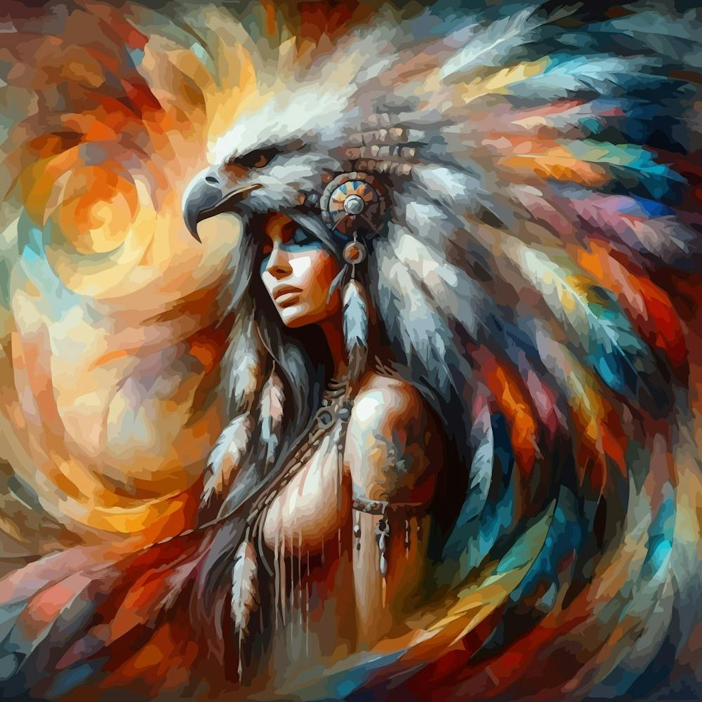 Native American Indian Woman With Hawk 3