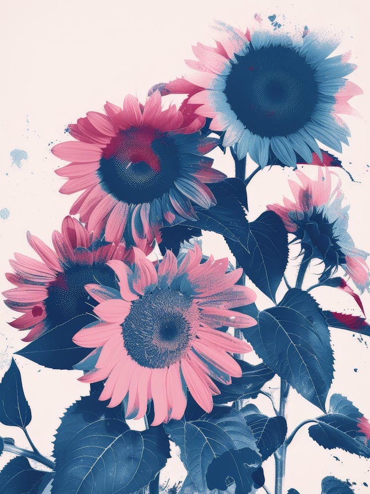 Blue And Pink Sunflowers