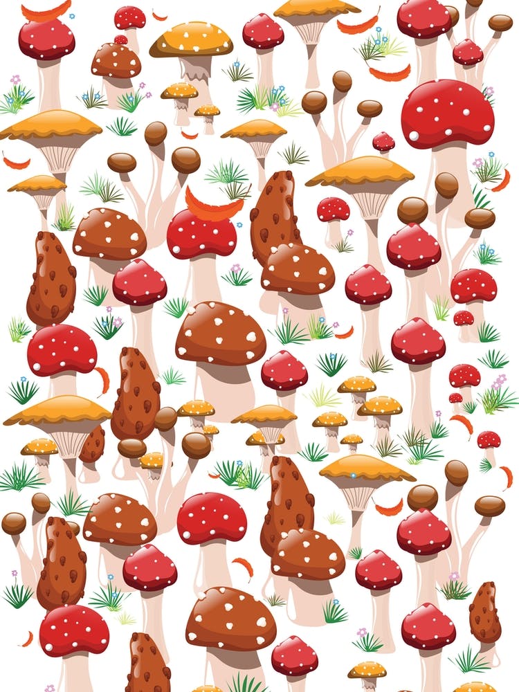 Mushroom Seamless Pattern Vector