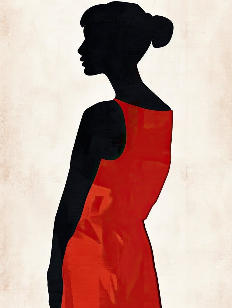Silhouette d'une Femme en Robe Rouge, Minimalisme