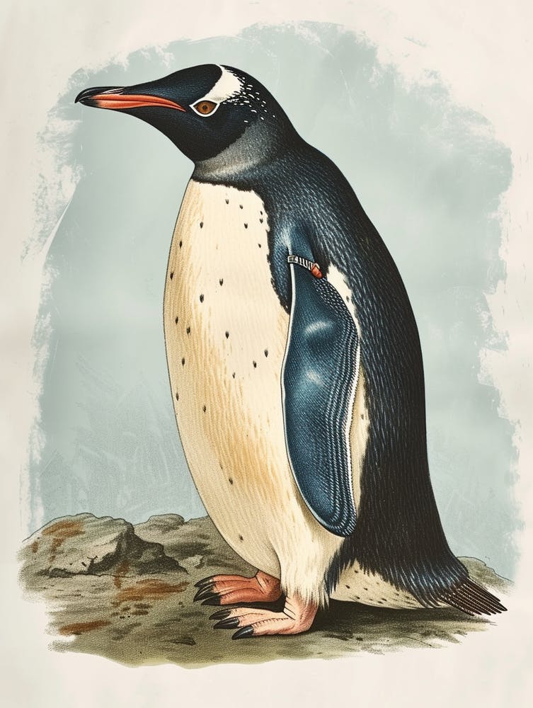 Adlie Penguin Laurie Island Vintage Botanical Painting 2