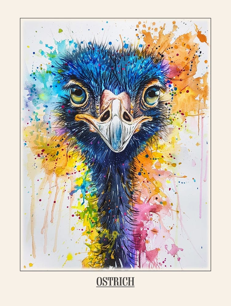 Ostrich Colourful Watercolour 3 Poster