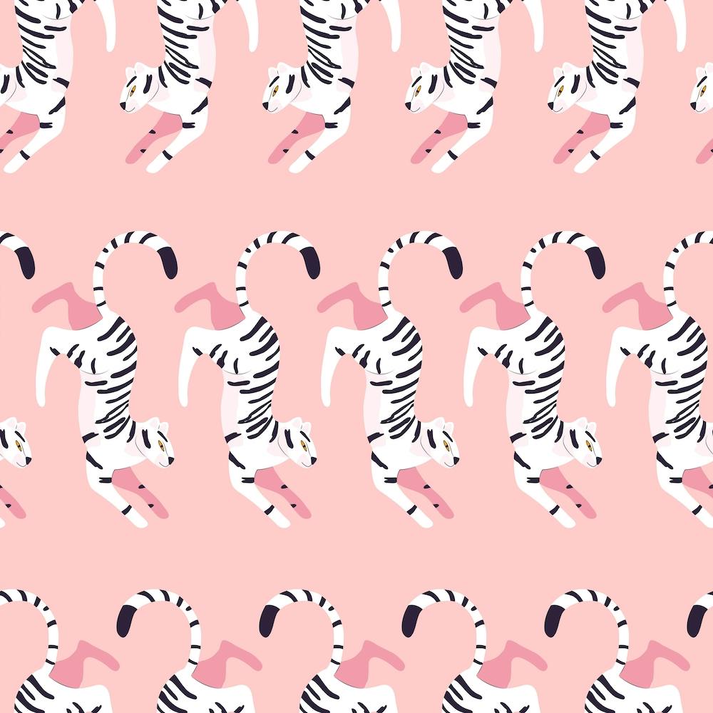 Prancing White Tiger Pattern On Pink Square
