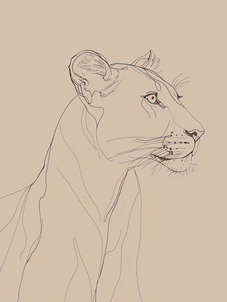 Lion Drawing - Boho, Line Art