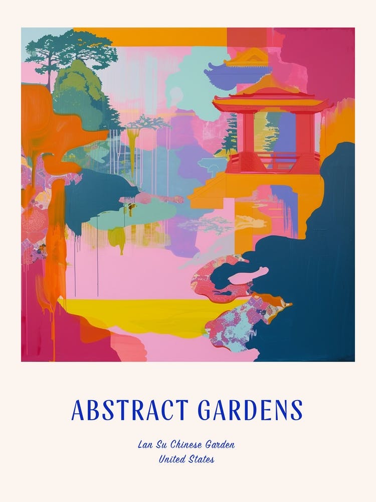 Colourful Gardens Lan Su Chinese Garden Usa 3 Blue Poster