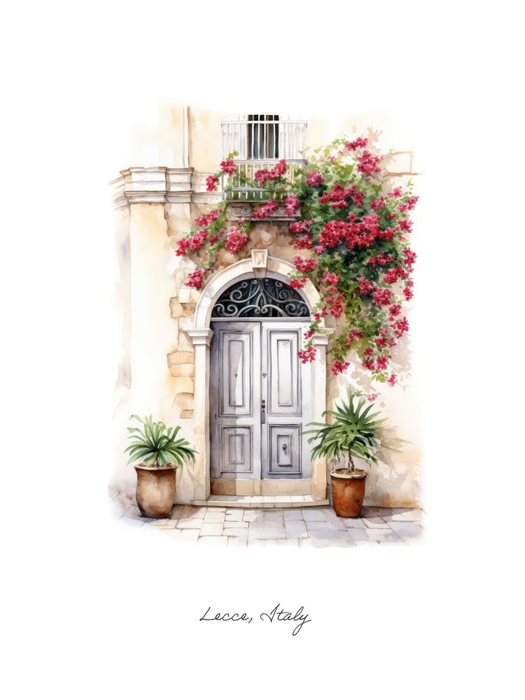 Lecce, Italy   Mediterranean Doors Watercolour Painting 4 Poster