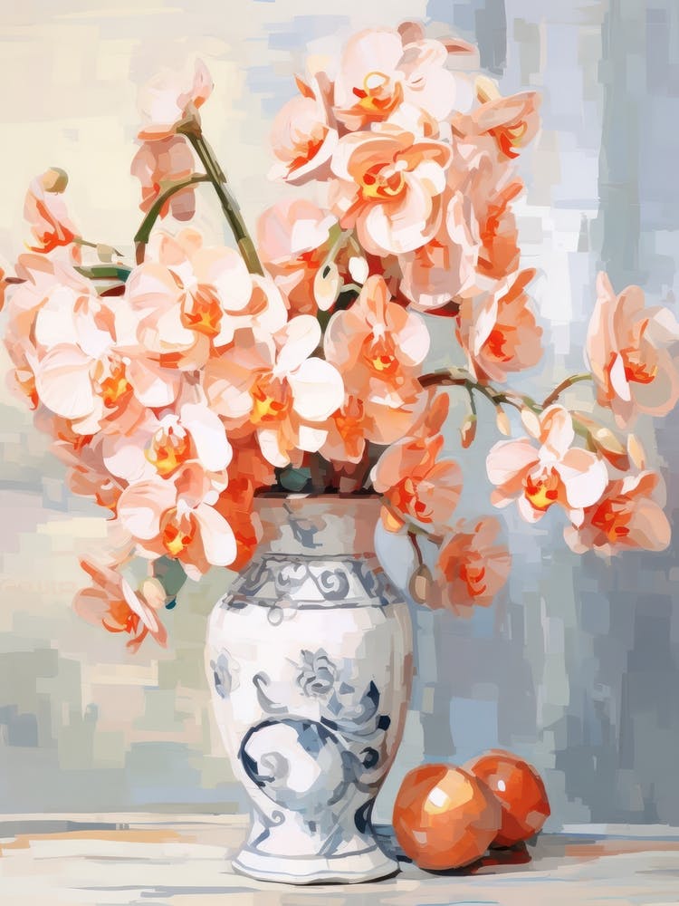 Orchid Flower And Peaches Still Life Painting 3 Dreamy
