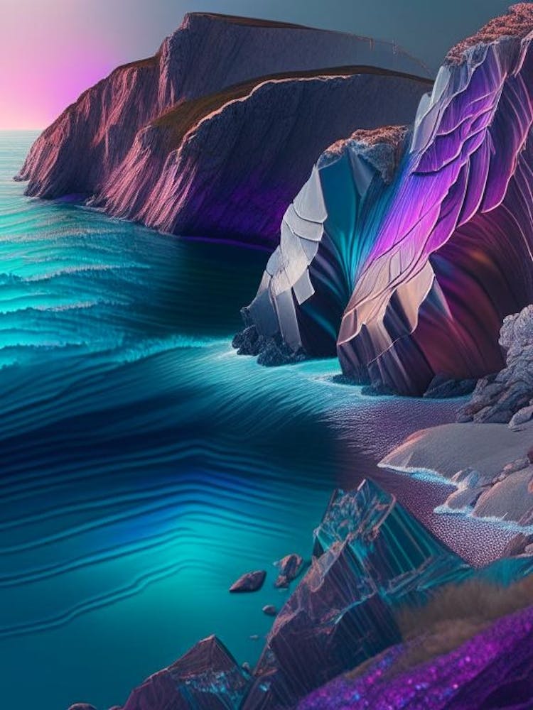 Falaises Côtières Et Rivages Rocheux, Paysage Aquatique Holographique 2