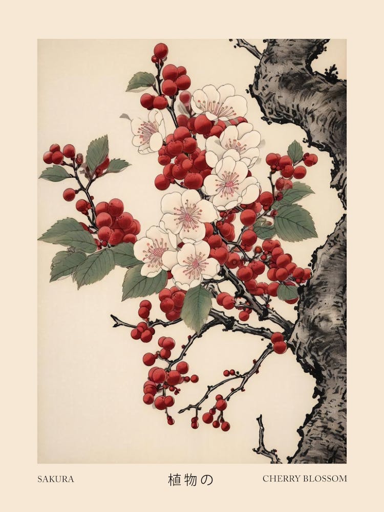 Sakura Cherry Blossom 2 Vintage Japanese Botanical Poster