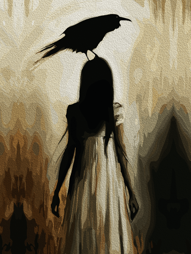Dark Silhouette With Raven In Shadows