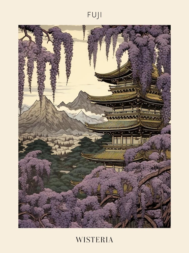 Fuji Wisteria Japanese Botanical Illustration Poster