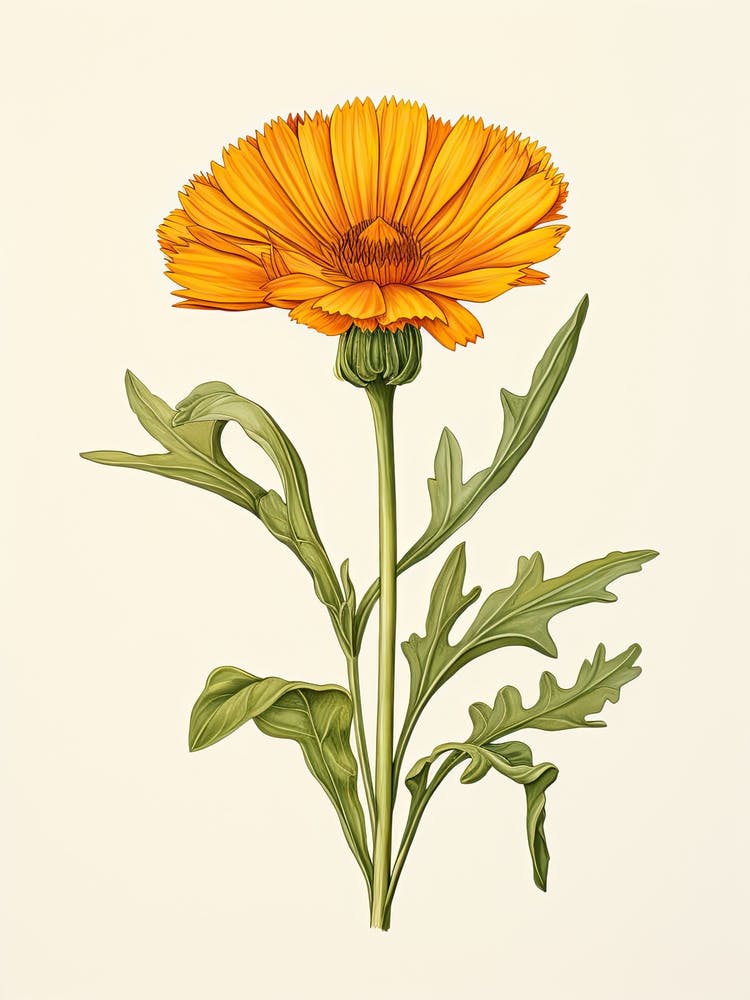 Calendula Pot Marigold Vintage Botanical Herbs 0