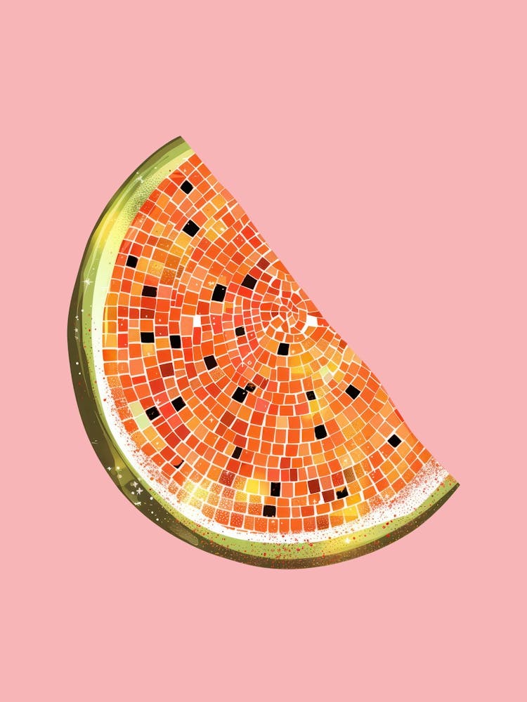 Disco Ball Watermelon Slice Pink Art Disco Poster Trendy Aesthetic Art Food Kitchen