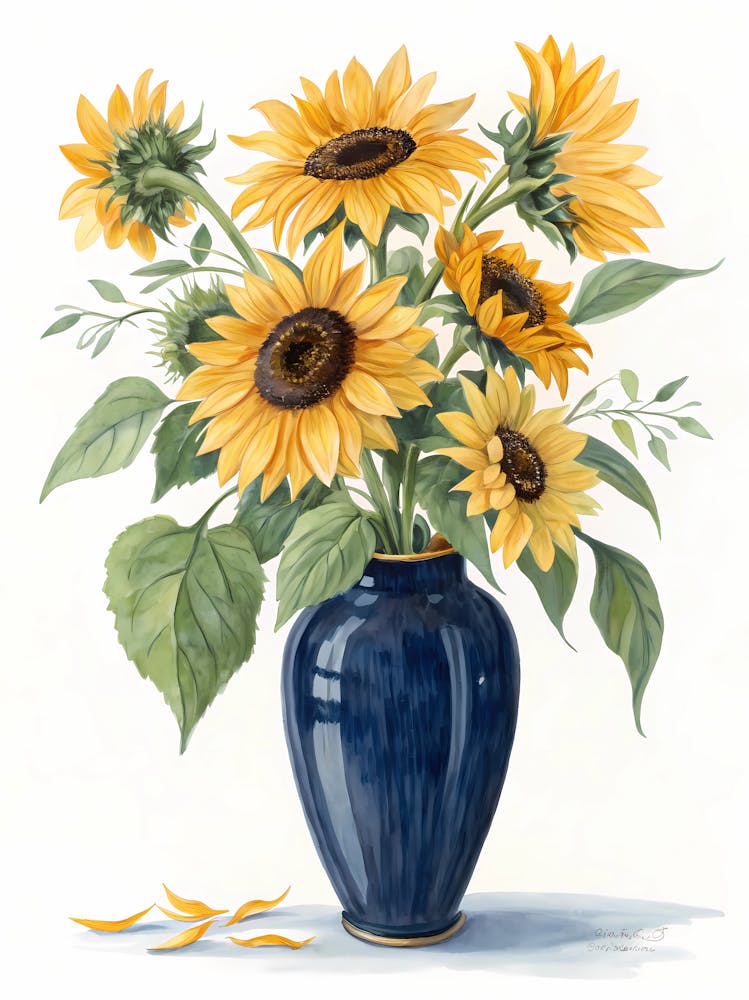 Sunflowers In A Blue Vase 1