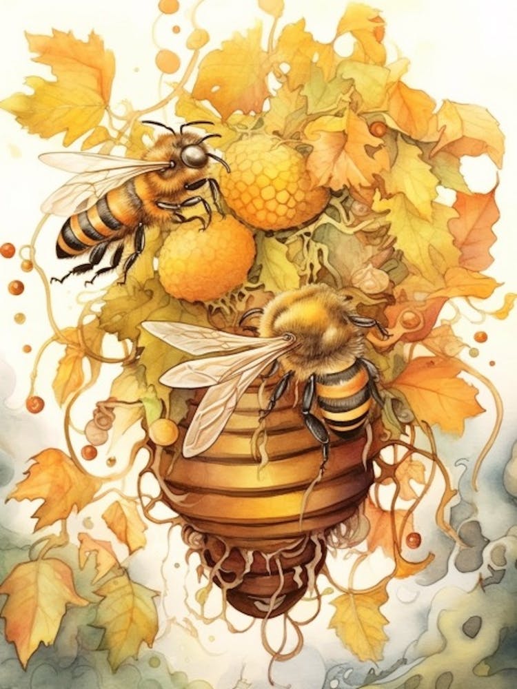 Long Horned Bee Beehive Watercolour Illustration 2