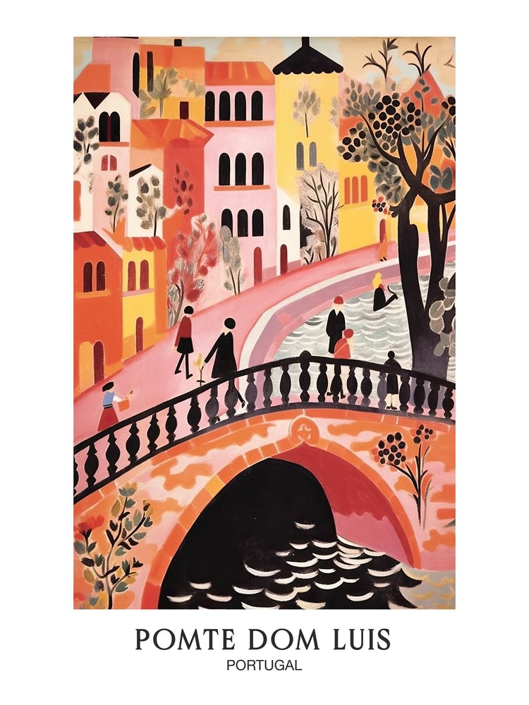Ponte Dom Luis, Portugal Colourful 3 Travel Poster