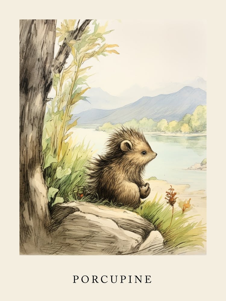 Beatrix Potter Inspired  Animal Watercolour Porcupine 1
