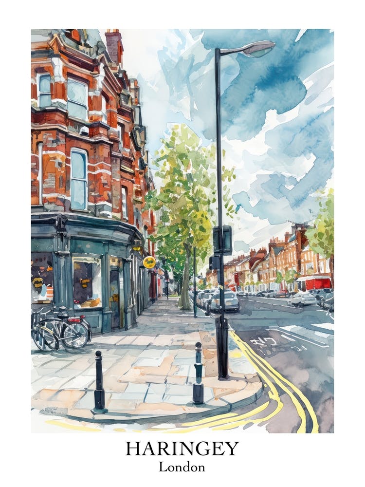 Haringey London Borough Straßenaquarell 2 Poster