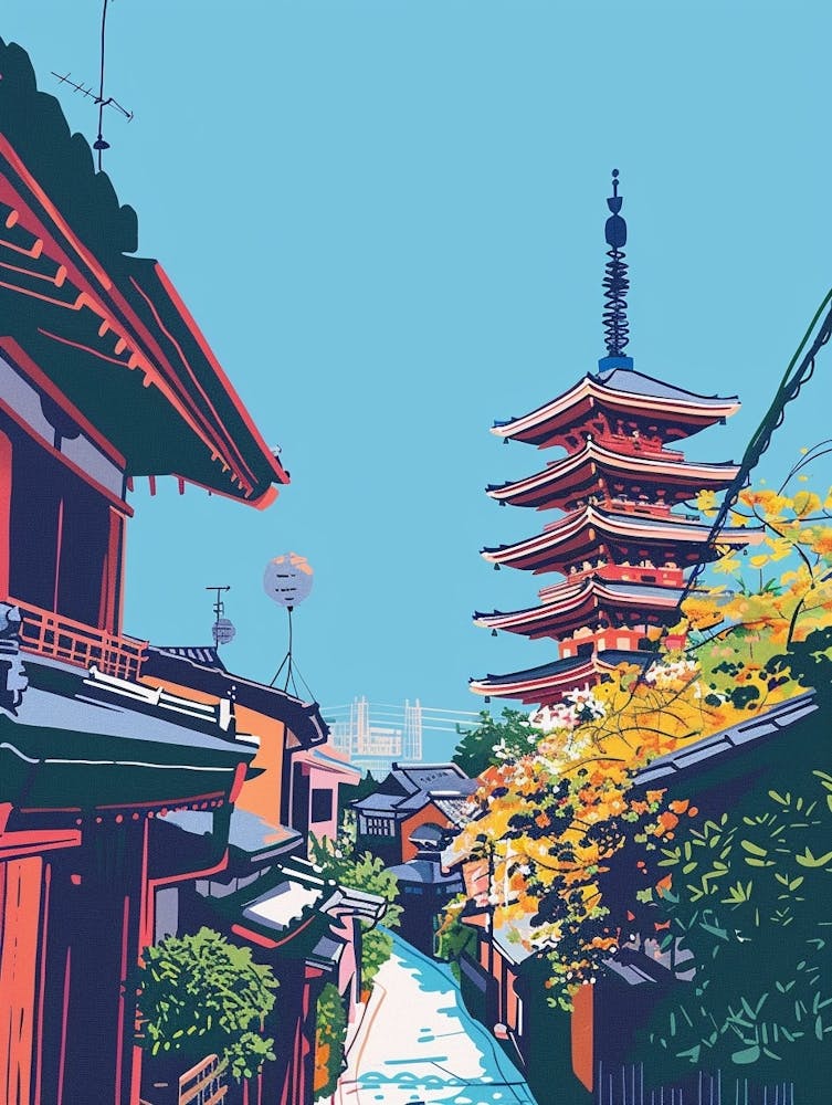 Senso Ji Temple Tokyo 4 - Illustration Colorée