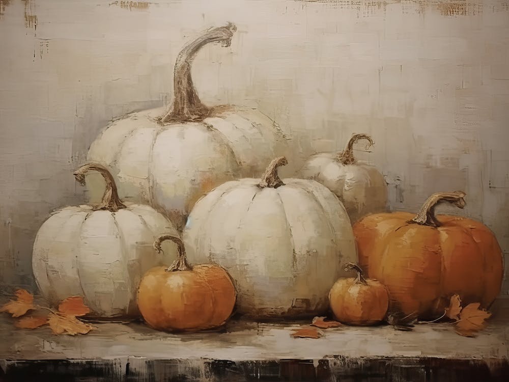 White And Orange Pumpkins, Oil Painting 1
