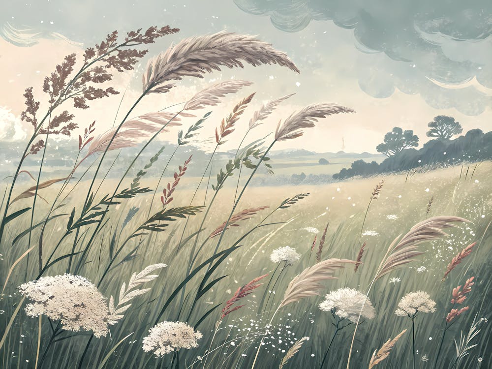 Retro Vintage Style A Delicate Sketch Of A Meadow